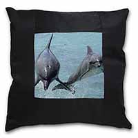 Jumping Dolphins Black Satin Feel Scatter Cushion