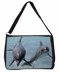 Jumping Dolphins Large Black Laptop Shoulder Bag School/College