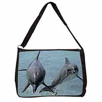 Jumping Dolphins Large Black Laptop Shoulder Bag School/College