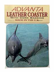 Jumping Dolphins Single Leather Photo Coaster