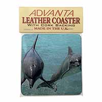 Jumping Dolphins Single Leather Photo Coaster