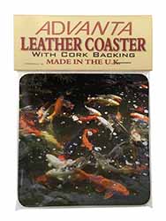 Swimming Koi Fish Single Leather Photo Coaster