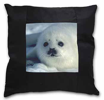 Snow White Sea Lion Black Satin Feel Scatter Cushion