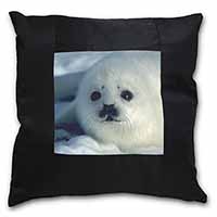 Snow White Sea Lion Black Satin Feel Scatter Cushion