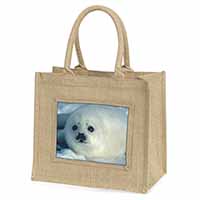 Snow White Sea Lion Natural/Beige Jute Large Shopping Bag