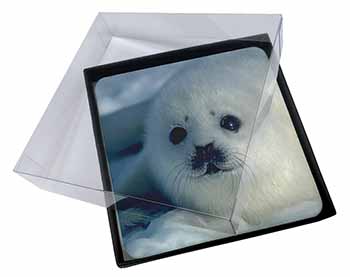 4x Snow White Sea Lion Picture Table Coasters Set in Gift Box