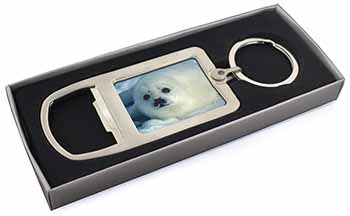 Snow White Sea Lion Chrome Metal Bottle Opener Keyring in Box