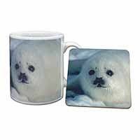 Snow White Sea Lion Mug and Coaster Set