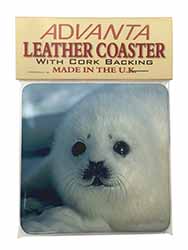 Snow White Sea Lion Single Leather Photo Coaster