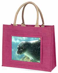 Sea Lion Large Pink Jute Shopping Bag