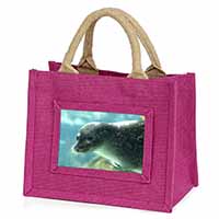 Sea Lion Little Girls Small Pink Jute Shopping Bag