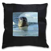 Sea Lion in Ice Water Black Satin Feel Scatter Cushion