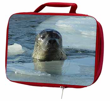 Sea Lion in Ice Water Insulated Red School Lunch Box/Picnic Bag