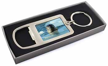 Sea Lion in Ice Water Chrome Metal Bottle Opener Keyring in Box