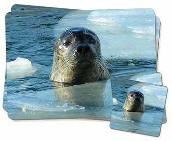 Sea Lion in Ice Water Twin 2x Placemats and 2x Coasters Set in Gift Box