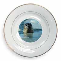 Sea Lion in Ice Water Gold Rim Plate Printed Full Colour in Gift Box
