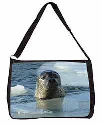 Sea Lion in Ice Water Large Black Laptop Shoulder Bag School/College