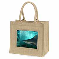 Shark Photo Natural/Beige Jute Large Shopping Bag