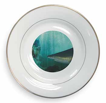 Shark Photo Gold Rim Plate Printed Full Colour in Gift Box