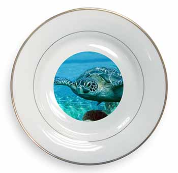 Turtle by Coral Gold Rim Plate Printed Full Colour in Gift Box