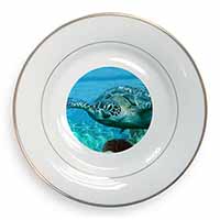 Turtle by Coral Gold Rim Plate Printed Full Colour in Gift Box