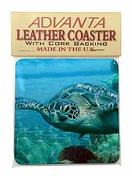 Turtle by Coral Single Leather Photo Coaster