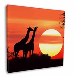 Sunset Giraffes Square Canvas 12"x12" Wall Art Picture Print