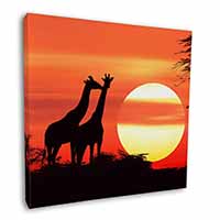 Sunset Giraffes Square Canvas 12"x12" Wall Art Picture Print