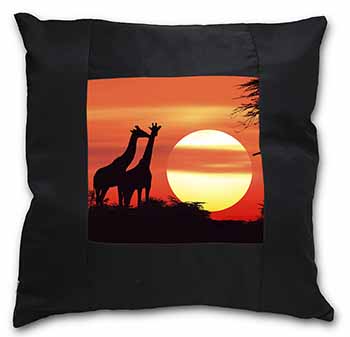 Sunset Giraffes Black Satin Feel Scatter Cushion