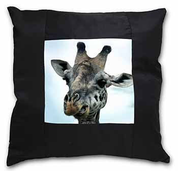 Cheeky Giraffes Face Black Satin Feel Scatter Cushion