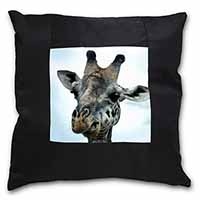 Cheeky Giraffes Face Black Satin Feel Scatter Cushion