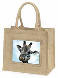 Cheeky Giraffes Face Natural/Beige Jute Large Shopping Bag