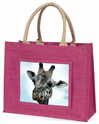 Cheeky Giraffes Face Large Pink Jute Shopping Bag