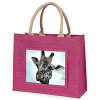 Cheeky Giraffes Face Large Pink Jute Shopping Bag