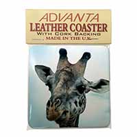 Cheeky Giraffes Face Single Leather Photo Coaster