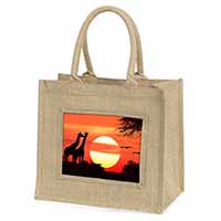 Sunset Giraffes Natural/Beige Jute Large Shopping Bag