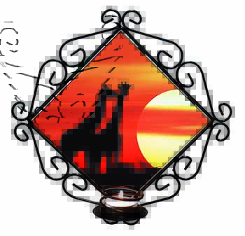 Sunset Giraffes Wrought Iron Wall Art Candle Holder