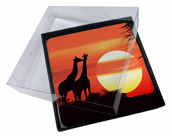4x Sunset Giraffes Picture Table Coasters Set in Gift Box