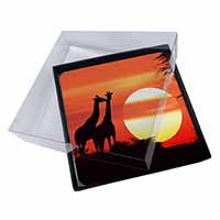 4x Sunset Giraffes Picture Table Coasters Set in Gift Box