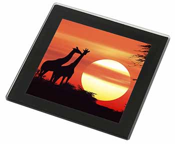 Sunset Giraffes Black Rim High Quality Glass Coaster