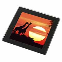 Sunset Giraffes Black Rim High Quality Glass Coaster