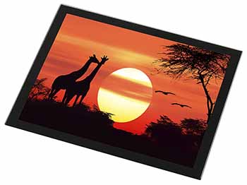 Sunset Giraffes Black Rim High Quality Glass Placemat