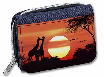 Sunset Giraffes Unisex Denim Purse Wallet