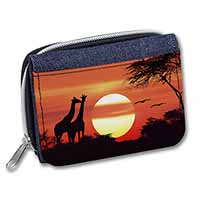 Sunset Giraffes Unisex Denim Purse Wallet