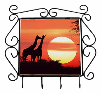 Sunset Giraffes Wrought Iron Key Holder Hooks