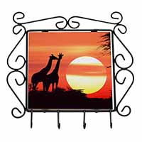 Sunset Giraffes Wrought Iron Key Holder Hooks