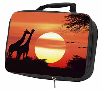 Sunset Giraffes Black Insulated School Lunch Box/Picnic Bag