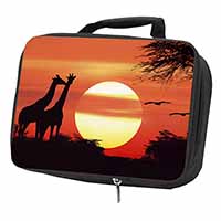 Sunset Giraffes Black Insulated School Lunch Box/Picnic Bag