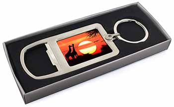 Sunset Giraffes Chrome Metal Bottle Opener Keyring in Box