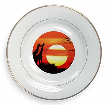 Sunset Giraffes Gold Rim Plate Printed Full Colour in Gift Box